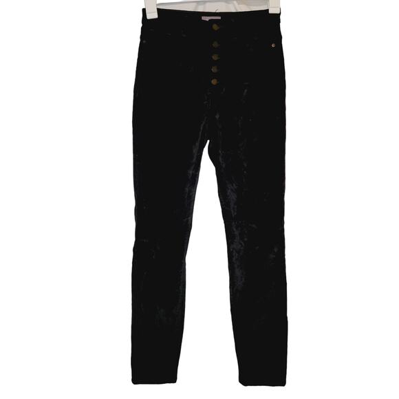 DL 1961 Chrissy black velvet ultra high rise button fly ankle pants Size 27 Goth - Picture 2 of 8